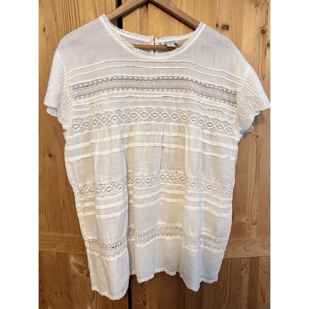 Sundance Aria Blouse Embroidered Lace Panels Size M Retails $88 White